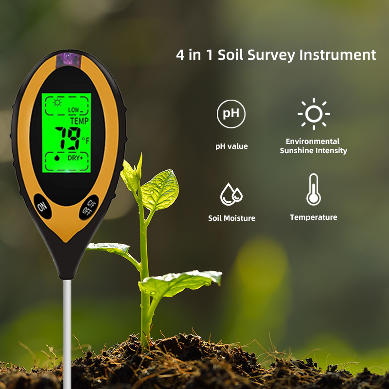 Soil Test Digital - Boden-pH-Messgerät Bodentester pH-Feuchtigkeitsmesser Temperatur- und Sonnenlichtintensitätsmessung