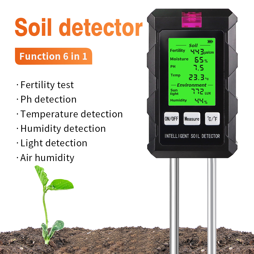 Soil Test Digital - 6-in-1 digitaler Bodentester, multifunktionaler Boden-PH-Detektor, Feuchtigkeit,