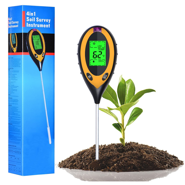 Soil Test Digital - 4-in-1 PH-Licht-Temperatur-Feuchtigkeits-Säure-Tester Bodentester Feuchtigkeitsmesser Pflanzenboden-Testkit für